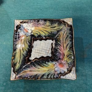 Antique vintage mid-century real gold trim numbered Italian ashtray